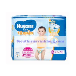 BỈM - TÃ QUẦN HUGGIES SIZE XL - 62 MIẾNG (CHO BÉ 12 - 17KG)