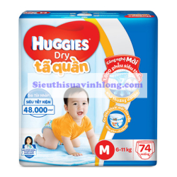 BỈM - TÃ QUẦN HUGGIES SIZE M - 74 MIẾNG (CHO BÉ 6 - 11KG)