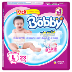 BỈM - TÃ DÁN BOBBY SIZE L - 23 MIẾNG (CHO BÉ 9 - 13KG)