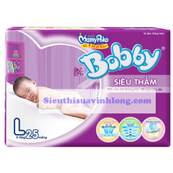 BỈM - TÃ DÁN BOBBY SIZE L SIÊU THẤM - 25 MIẾNG (CHO TRẺ 9 - 13KG)