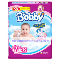 BỈM - TÃ DÁN BOBBY SIZE M SIÊU MỎNG 26 MIẾNG (CHO BÉ 6 - 10KG)