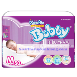 BỈM - TÃ DÁN BOBBY SIZE M SIÊU THẤM - 50 MIẾNG (CHO BÉ 6 - 10KG)