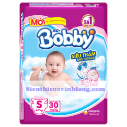 BỈM - TÃ DÁN BOBBY SIZE S - 30 MIẾNG (CHO BÉ 4 - 7KG)