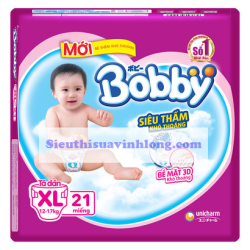 BỈM - TÃ DÁN BOBBY SIZE XL SIÊU MỎNG - 21 MIẾNG (CHO BÉ 12 - 17KG)